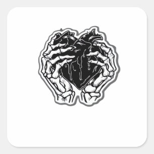 Sticker Carré Skeleton Heart Hands Drôle