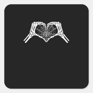 Sticker Carré Skeleton Heart Hands Spiderweb Halloween Éffrayant