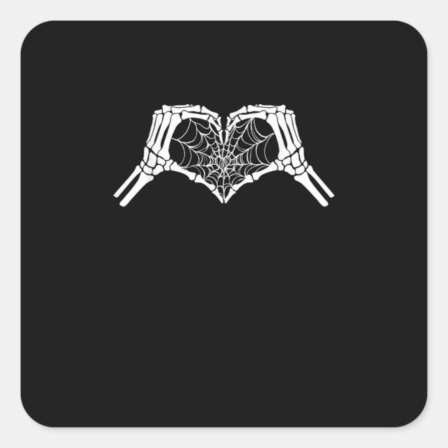 Sticker Carré Skeleton Heart Hands Spiderweb Halloween Éffrayant (Devant)
