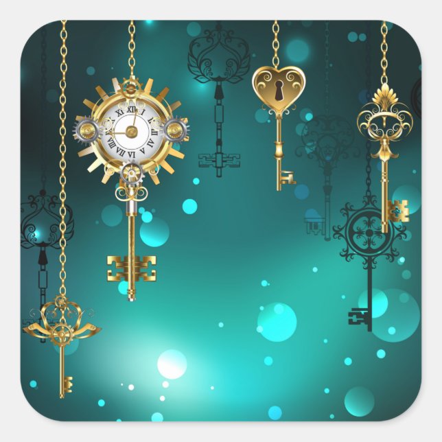 Sticker Carré Skeleton Keys on Green Background (Devant)