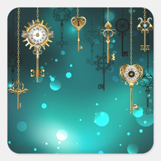 Sticker Carré Skeleton Keys on Green Background (Devant)