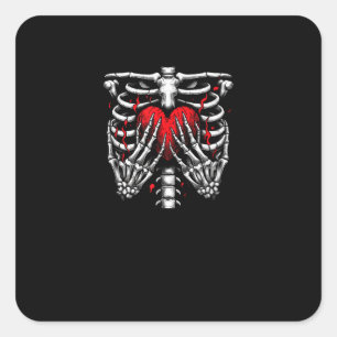 Sticker Carré Skeleton Mains tenant Coeur Halloween Costume amus