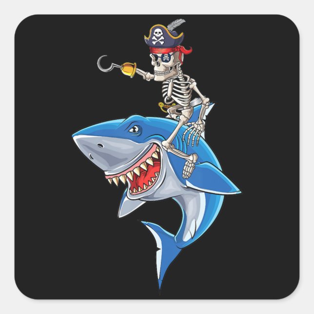 Sticker Carré Skeleton Pirate équitation Requin mignonette Garço (Devant)