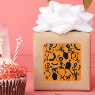 Sticker Carré Skeletons d'Halloween Macabre Dance