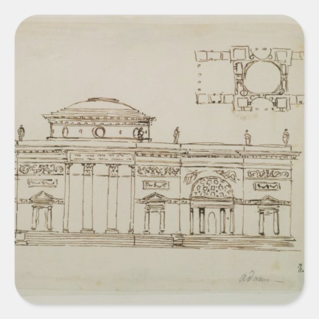 Sticker Carré Sketched design for a domed building (pen & ink) (Devant)