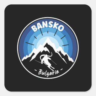 Sticker Carré Ski À Bansko Bulgarie Bleu