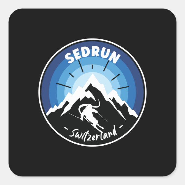 Sticker Carré Ski À Sedrun Suisse Bleu (Devant)