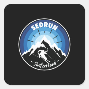 Sticker Carré Ski À Sedrun Suisse Bleu