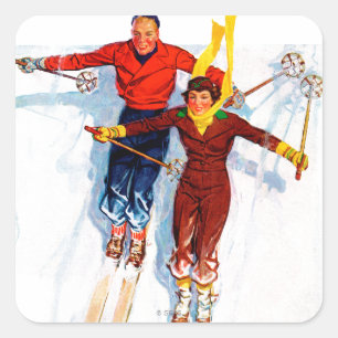 Sticker Carré Ski alpin de couples