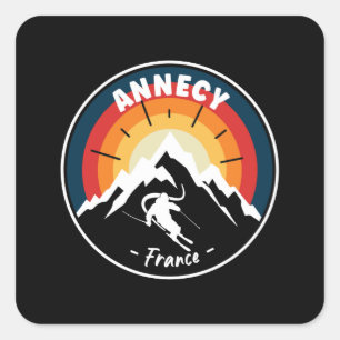Sticker Carré Ski Annecy France Vintage