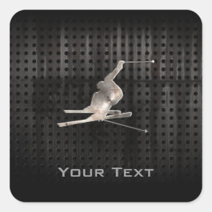 Sticker Carré Ski de neige ; Noir Cool