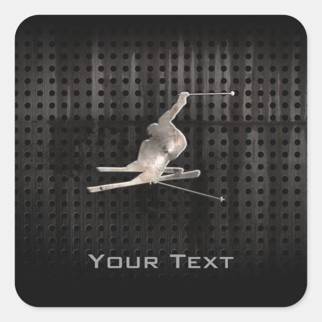 Sticker Carré Ski de neige ; Noir Cool (Devant)