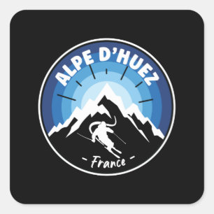 Sticker Carré Ski En Alpe d'Huez France Bleu