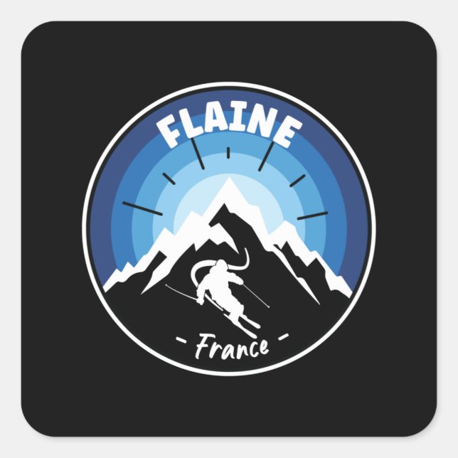 Sticker Carré Ski En Flaine France Bleu (Devant)