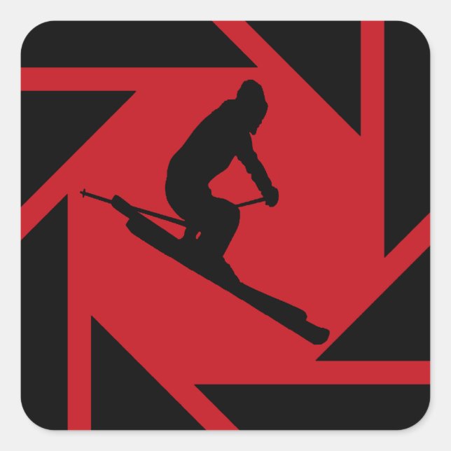 STICKER CARRÉ SKI EN ROUGE (Devant)