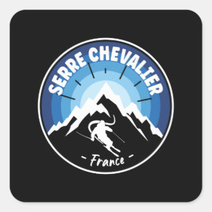 Sticker Carré Ski En Serre Chevalier France Bleu
