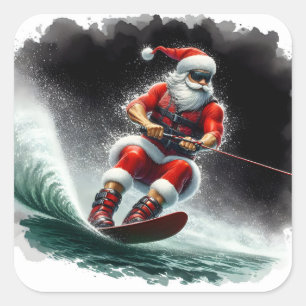 Sticker Carré Ski nautique du Père Noël pendant la saison des fê