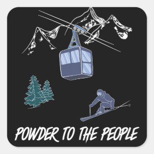 Sticker Carré Ski Scene Sports D'Hiver Poudre À La Population