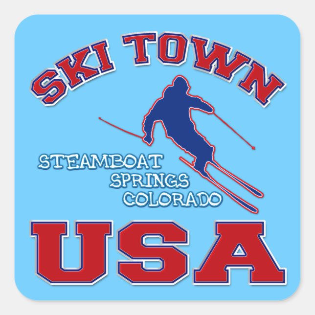 Sticker Carré Ski Town USA, Steamboat Springs, Colorado (Devant)