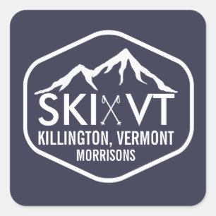 Sticker Carré Ski Vermont Killington Stowe Stratton Rustic Blue