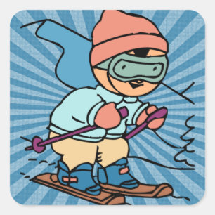 Sticker Carré Ski vintage   skieur   ski drôle   ski