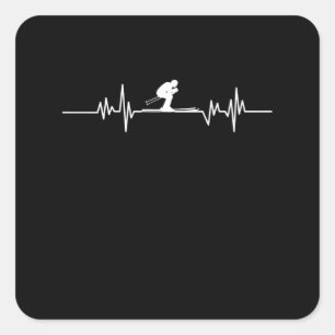 Sticker Carré Skier Heartbeat Skiing Ski Snowboard Winter sport
