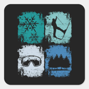 Sticker Carré Skieurs Ski Sports d'hiver