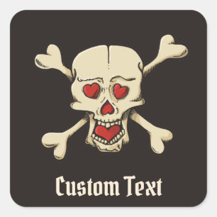 Sticker Carré Skull with Hearts