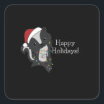 Sticker Carré Skunk Christmas<br><div class="desc">Les Skunk pour Christmas with fairy lights. Funny animals with toxits and snow to the holidays. Donc Funny for Christmas in July. Stinkiers are sweet animals and perfect for Christmas.</div>