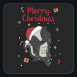 Sticker Carré Skunk Christmas<br><div class="desc">Les Skunk pour Christmas with fairy lights. Funny animals with toxits and snow to the holidays. Donc Funny for Christmas in July. Stinkiers are sweet animals and perfect for Christmas.</div>