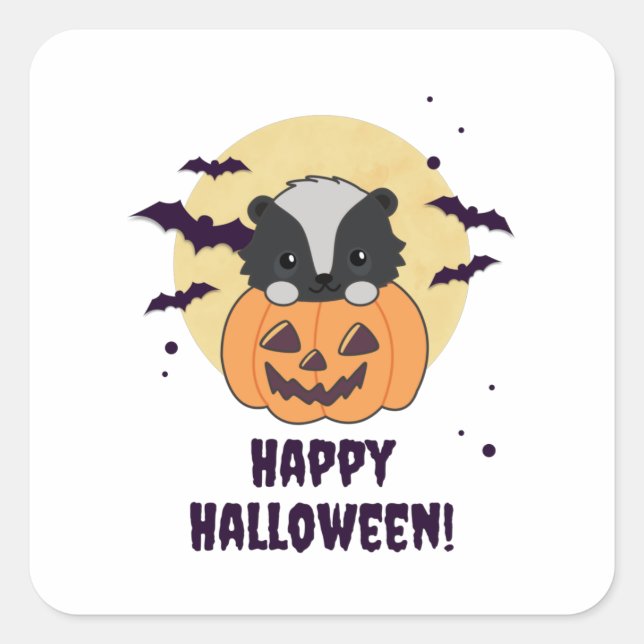 Sticker Carré Skunk Pumpkin Cute Skunks Happy Halloween (Devant)