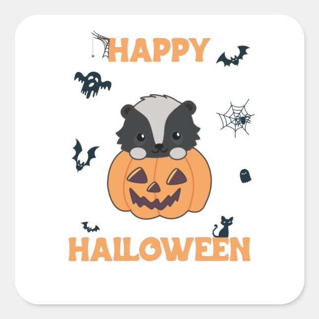 Sticker Carré Skunk Pumpkin Cute Skunks Happy Halloween (Devant)