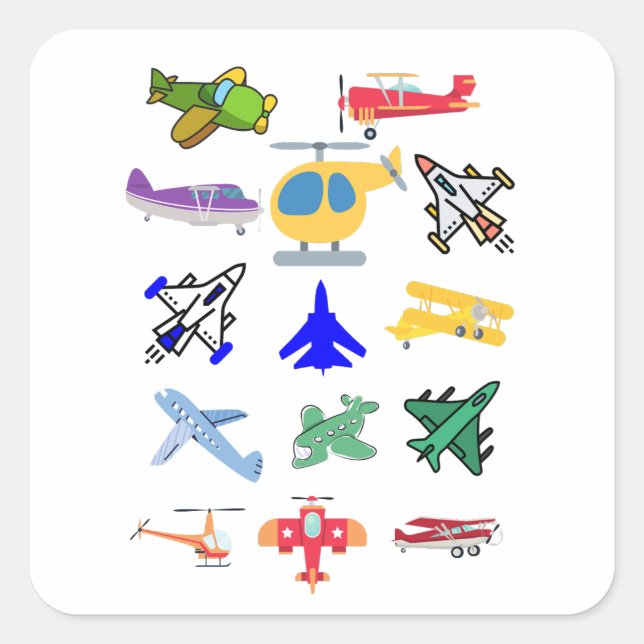 Sticker Carré Sky High Adventures Fun Aviation pour enfants (Devant)