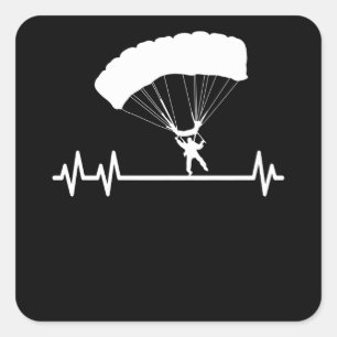 Sticker Carré SkyDiving Pulse Heartbeat Skydiver Parachute