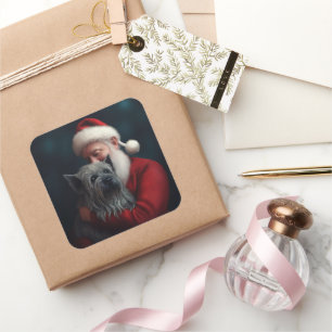 Sticker Carré Skye Terrier avec Noël Festif du Père Noël