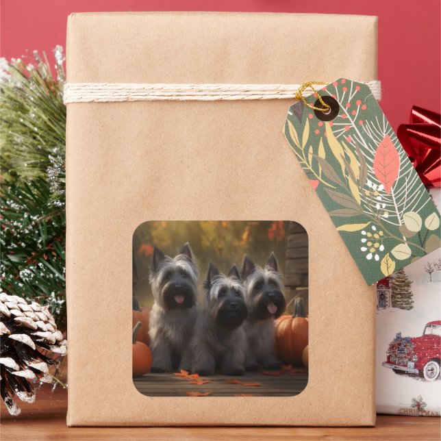 Sticker Carré Skye Terrier Chiot Automne Citrouille délice (vacances)