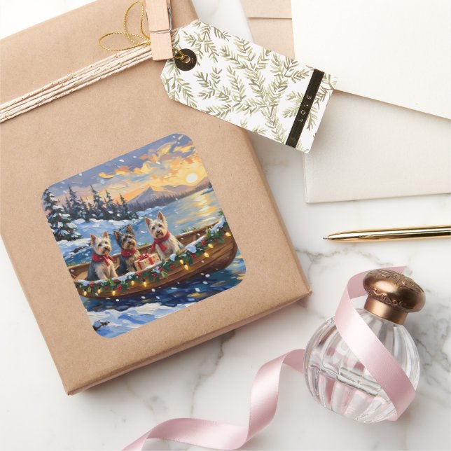 Sticker Carré Skye Terrier Christmas Boat Holiday (Cadeaux)