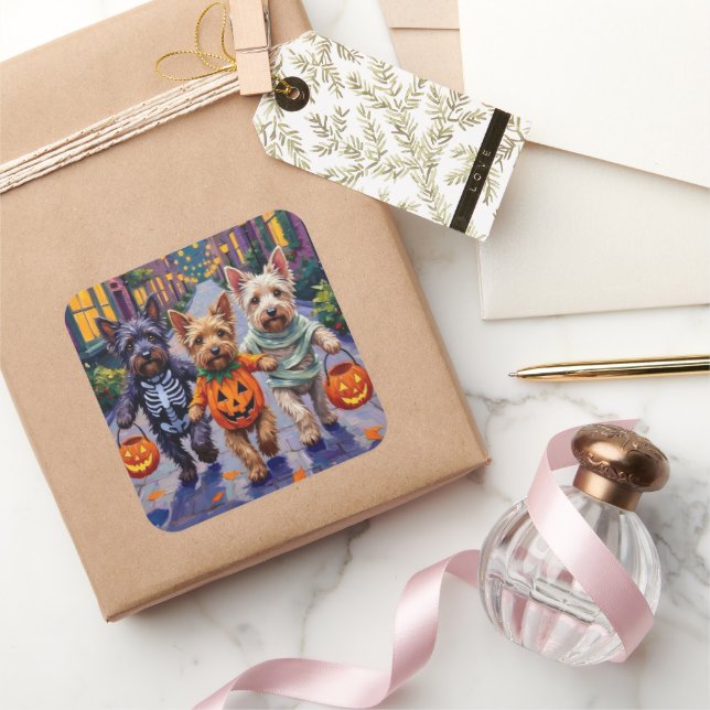 Sticker Carré Skye Terrier Trick-or-Treating Halloween Costumes (Cadeaux)