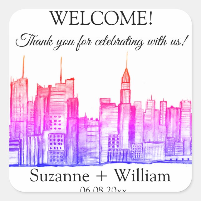 Sticker Carré Skyline de la ville de NEW YORK Pink Faveurs Maria (Devant)