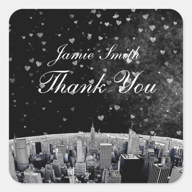 Sticker Carré Skyline NYC Etched #2 Black White Heart Merci (Devant)