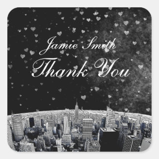Sticker Carré Skyline NYC Etched #2 Black White Heart Merci