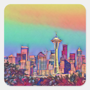 Sticker Carré Skyline Seattle Abstrait