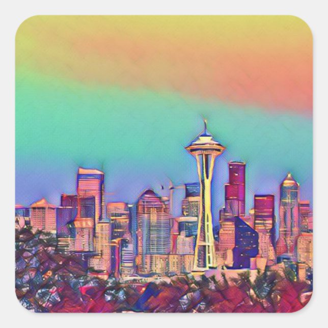 Sticker Carré Skyline Seattle Abstrait (Devant)