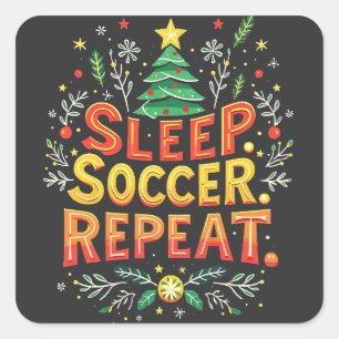Sticker Carré Sleep Soccer Répéter l'arbre de Noël Soccer Lover