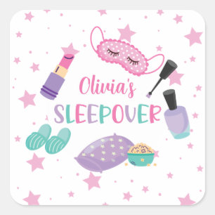 Sticker Carré Sleepover soirée rose violet entre