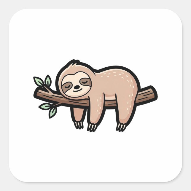 Sticker Carré Sleepy Sloth – Cute Kawaii Illustration (Devant)