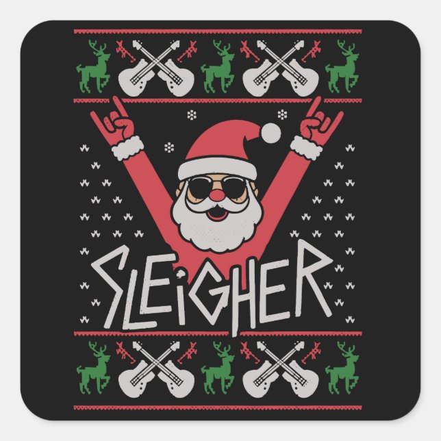 Sticker Carré Sleigher Santa Christmas Rock n Roll Ugly Sweat (Devant)