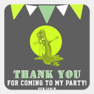 Sticker Carré Slime Monster Enfants Merci Anniversaire