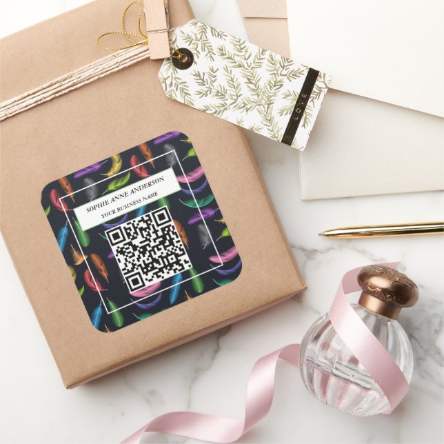 Sticker Carré Slogan Logo avec des plumes de couleur élégantes (Cadeaux)