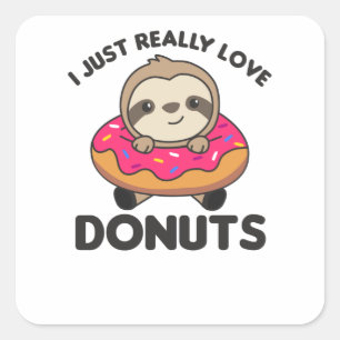 Sticker Carré Sloth Aime Les Donuts. Les fentes sont roses